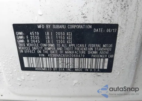 2017 Subaru Legacy 2.5I Premium из США, поврежденный, VIN 4S3BNAC65H3068479